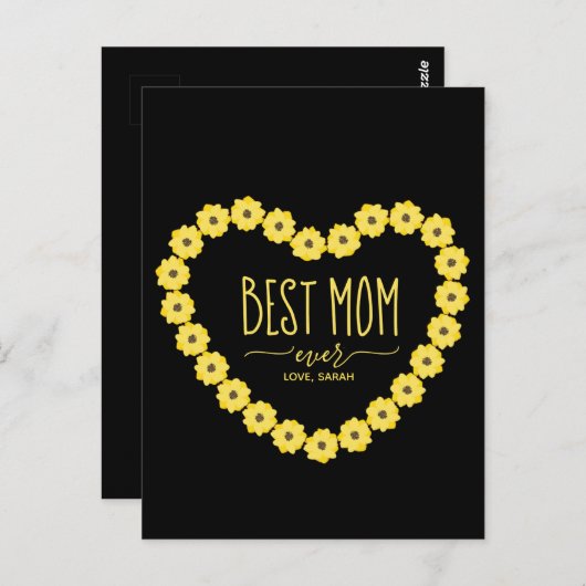 Beste Moeder Ooit Zonnebloem Hart Aangepaste Naam  Briefkaart (Voorkant / Achterkant)