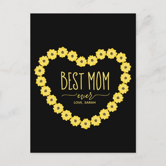 Beste Moeder Ooit Zonnebloem Hart Aangepaste Naam  Briefkaart (Voorkant)