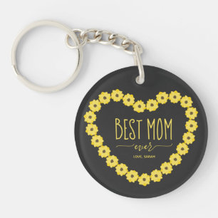 Beste Moeder Ooit Zonnebloem Hart Gepersonaliseerd Sleutelhanger
