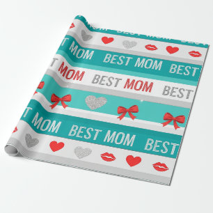 Beste Moeder Pop Art Harten & Strikken Retro Cadeaupapier