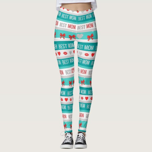 Beste Moeder Pop Art Harten & Strikken Retro Leggings (Voorkant)