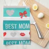 Beste Moeder Pop Art Harten & Strikken Retro Theedoek (Quarter Fold)