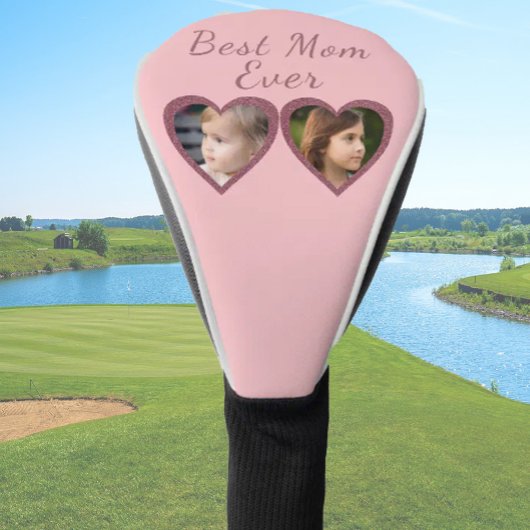 Beste Moeder Roze Harten 2 Kinder Fotocollage Golfheadcover