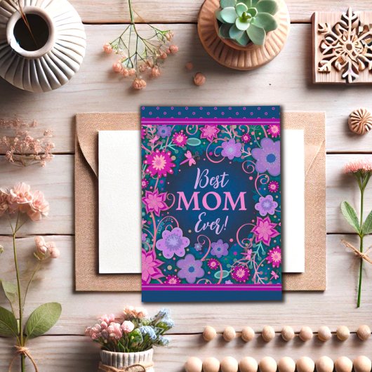 Beste Moeder Roze Paarse Bloemen Mooie Moederdag Kaart