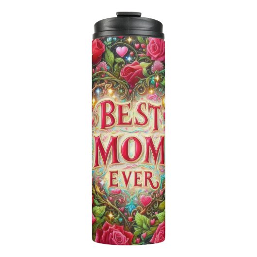 Beste moeder: Rozen, harten, gouden gloed Thermosbeker (Voorkant)