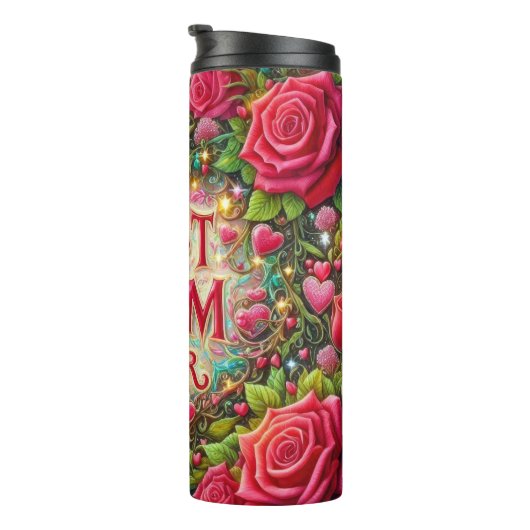 Beste moeder: Rozen, harten, gouden gloed Thermosbeker (Geroteerd rechts)