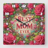 Beste moeder: Rozen, harten, gouden gloed Vierkante Klok (Voorkant)