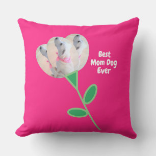 Beste Moeder Schattige Witte Hond Bloem Heet Roze Kussen
