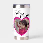 Beste Moeder Script Roze Hart Foto Wit Geïsoleerde Drinkbeker (Voorkant)