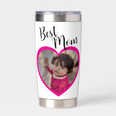 Beste Moeder Script Roze Hart Foto Wit Geïsoleerde Drinkbeker (Achterkant)