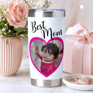 Beste Moeder Script Roze Hart Foto Wit Geïsoleerde Drinkbeker