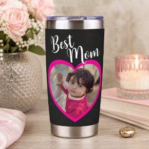Beste Moeder Script Roze Hart Foto Zwart Geïsoleerde Drinkbeker