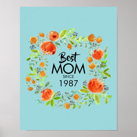 Beste moeder sinds Waterverf Floral Poster Sign (Voorkant)