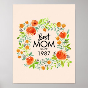 Beste moeder sinds Waterverf Floral Poster Sign