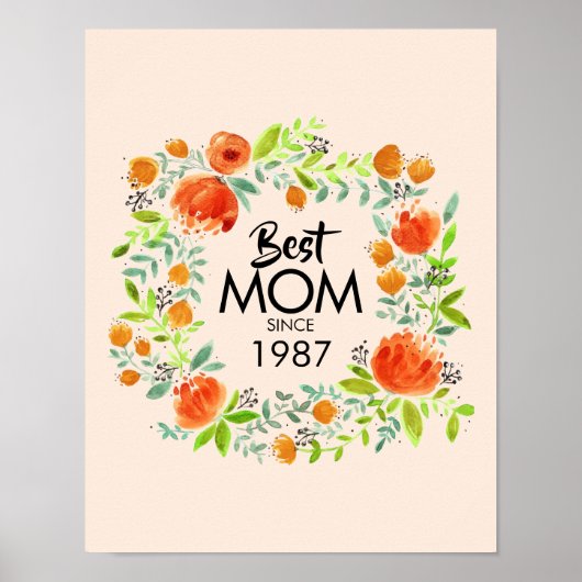 Beste moeder sinds Waterverf Floral Poster Sign (Voorkant)