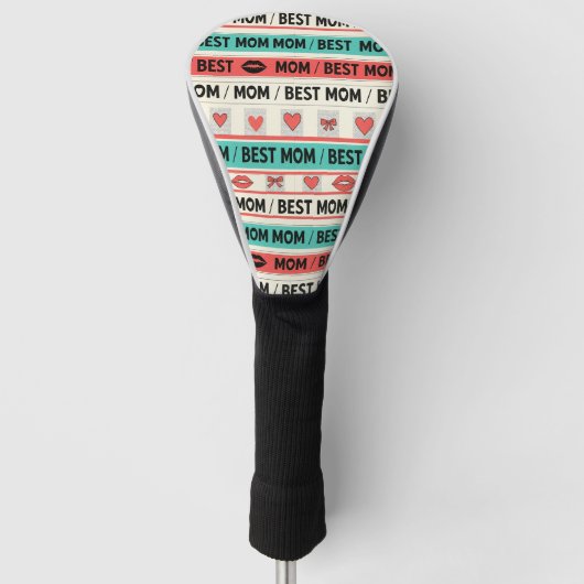 Beste Moeder Strips Hartjes Retro Grafisch Golfheadcover (Voorkant)