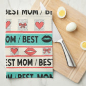 Beste Moeder Strips Hartjes Retro Grafisch Theedoek (Quarter Fold)