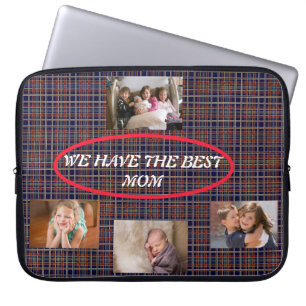 Beste Moeder Tartan Schotse Plaid Foto Lay-out Laptop Sleeve