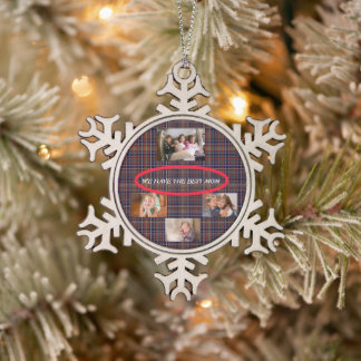 Beste Moeder Tartan Ster Collage Ontwerp Tin Sneeuwvlok Ornament