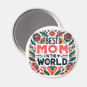 Beste Moeder Ter Wereld Folk Art Bloemstuk Moederd Magneet (Voorkant / Achterkant)