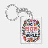 Beste Moeder Ter Wereld Folk Art Bloemstuk Moederd Sleutelhanger (Voorkant Links)