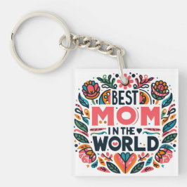 Beste Moeder Ter Wereld Folk Art Bloemstuk Moederd Sleutelhanger