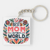 Beste Moeder Ter Wereld Folk Art Bloemstuk Moederd Sleutelhanger (Achterkant)