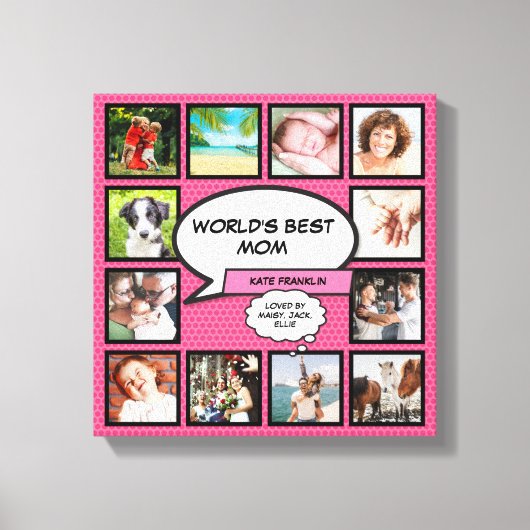 Beste Moeder Ter Wereld Leuk Stripboek Roze Foto Canvas Afdruk (Voorkant)