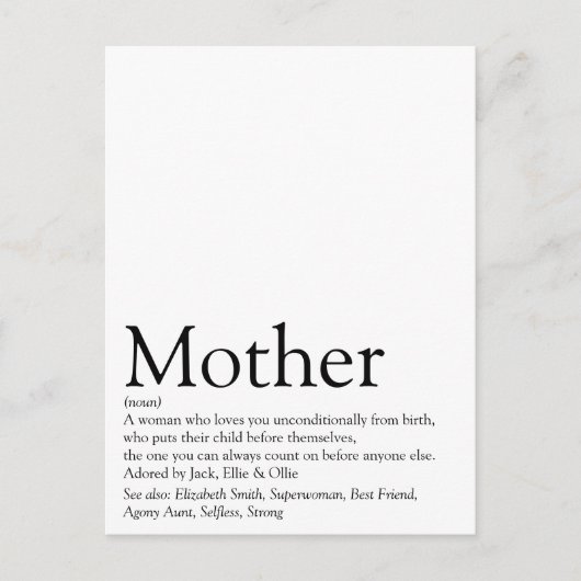 Beste Moeder Ter Wereld Ooit, Ma, Moeder Definitie Briefkaart (Voorkant)