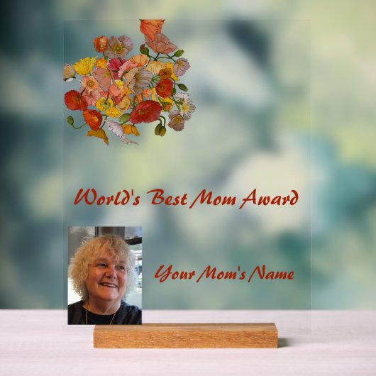Beste moeder ter wereld Poppy Award Acryl Bord (Neutraal)
