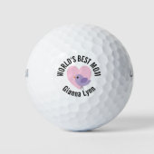 Beste Moeder Ter Wereld Roze Hart Met Monogram Golfballen (Voorkant)