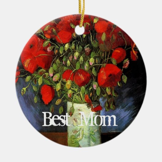 Beste moeder, vaas met rode klaprozen keramisch ornament (Voorkant)