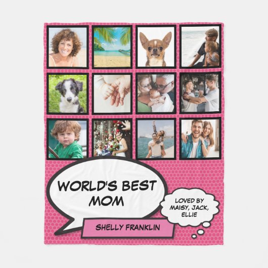Beste Moeder van de Wereld 12 Foto Collage Roze Fleece Deken (Voorkant)