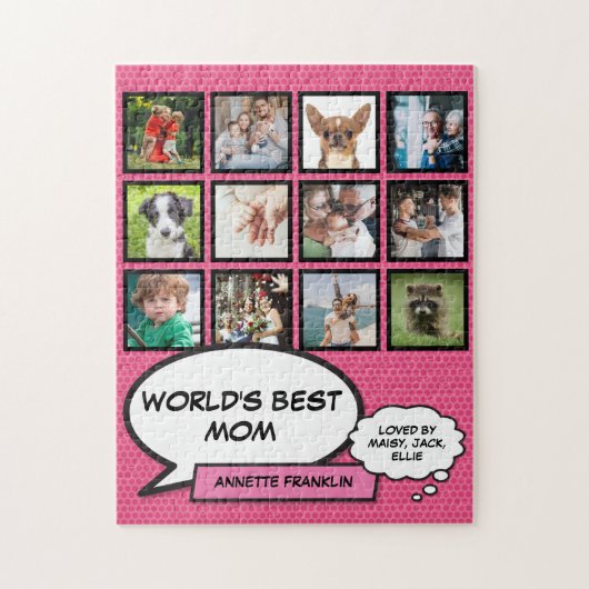 Beste Moeder van de Wereld 12 Foto Collage Roze Legpuzzel (Verticaal)