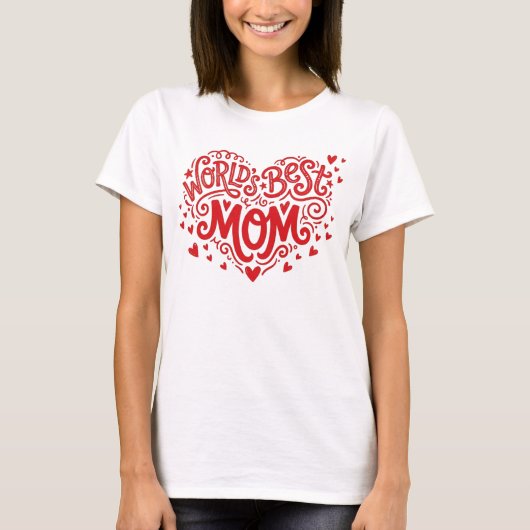 Beste Moeder van de Wereld Rode Hart Handgeschreve T-shirt (Voorkant)