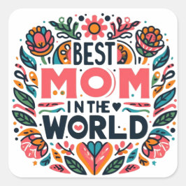 Beste Moeder Van De Wereld Volkskunst Bloemen Moed Vierkante Sticker