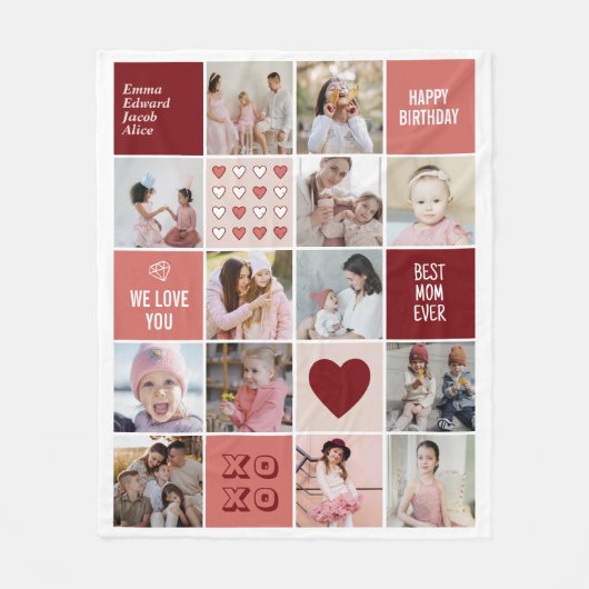 Beste Moeder Verjaardag Moederdag Foto Collage Roz Fleece Deken (Voorkant)