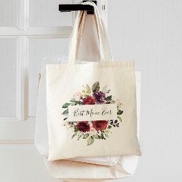 Beste Moeder Waterverf Burgundy Groene Bloemrijke  Tote Bag