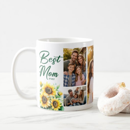 Beste Moeder Zonnebloem Fotocollage Mok (Met donut)