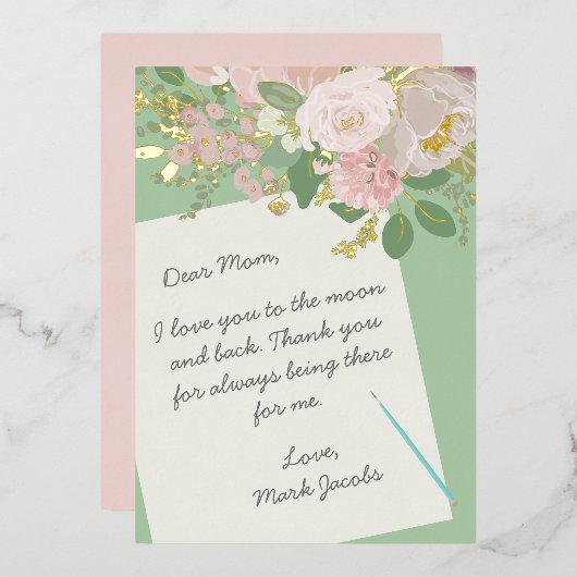 Beste moederbrief Gepersonaliseerd Floral Moederda Folie Feestdagenkaart (Voorkant / Achterkant)