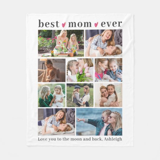 BESTE MOM OOIT 10 Fotocollage Harten Custom Fleece Deken (Voorkant)