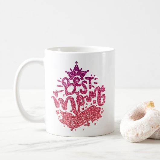 BESTE MOM OOIT GLITTER CUSTOM TYPOGRAPHY KOFFIEMOK (Met donut)