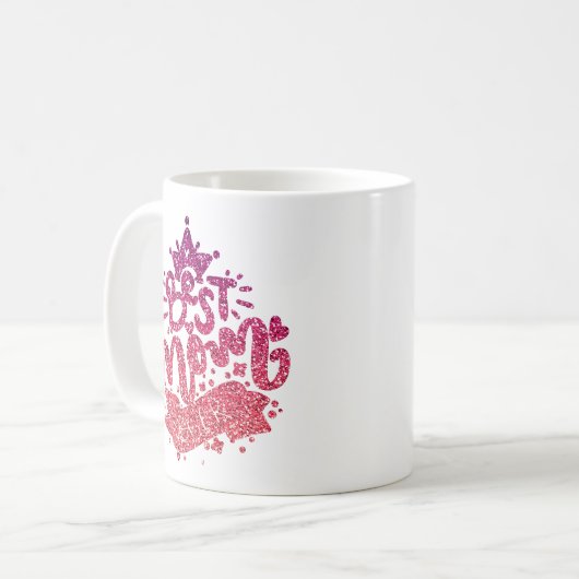 BESTE MOM OOIT GLITTER CUSTOM TYPOGRAPHY KOFFIEMOK (Voorkant links)