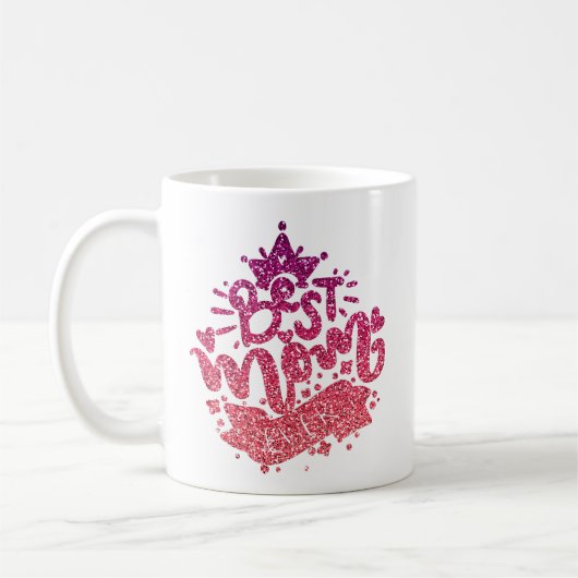 BESTE MOM OOIT GLITTER CUSTOM TYPOGRAPHY KOFFIEMOK (Links)