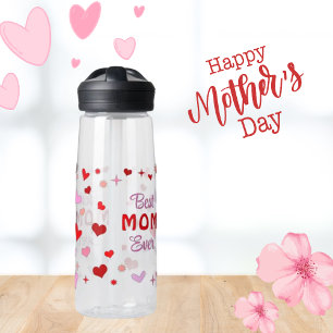 Beste MOM ooit - Roze rode harten en krassen water Waterfles