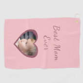Beste Mom Pink Hearts Custom Kinder Foto Golfhanddoek (Horizontaal)