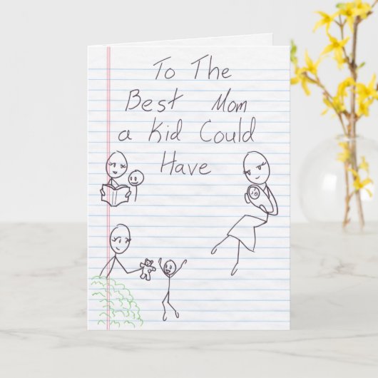Beste Mom Stick Figuur Moederdag Kaart (Gele Bloem)