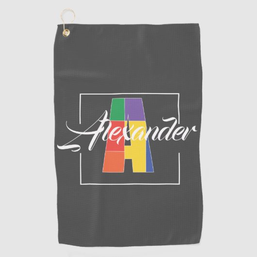 Beste monogram initiaal gekleurde letter A grijs Golfhanddoek (Voorkant)