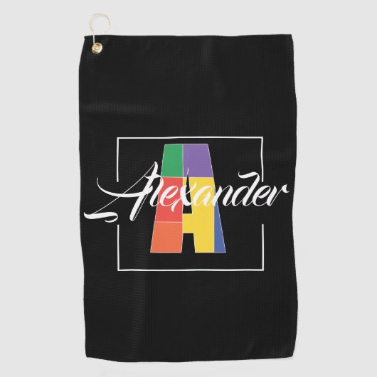 Beste monogram initiaal gekleurde letter A zwart Golfhanddoek (Voorkant)