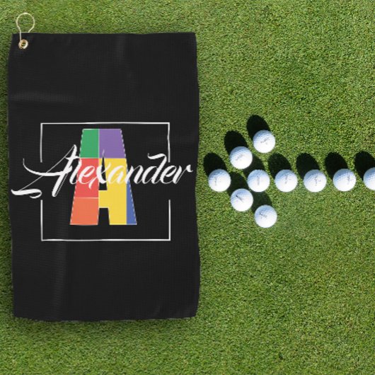 Beste monogram initiaal gekleurde letter A zwart Golfhanddoek